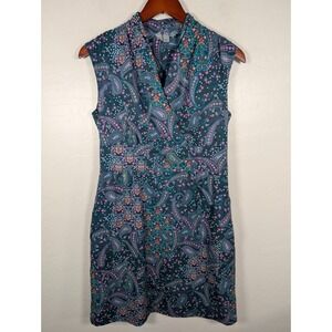 Athleta Dress Womens 4 Dahlia Paisley Pockets Sleeveless Side Zip Green Purple